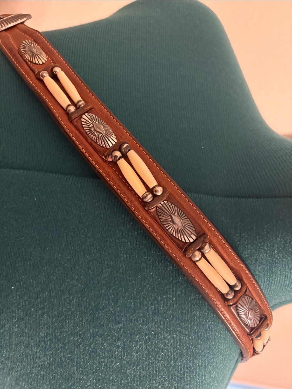 Brown Leather Men’s Belt with Western Concho Detailing